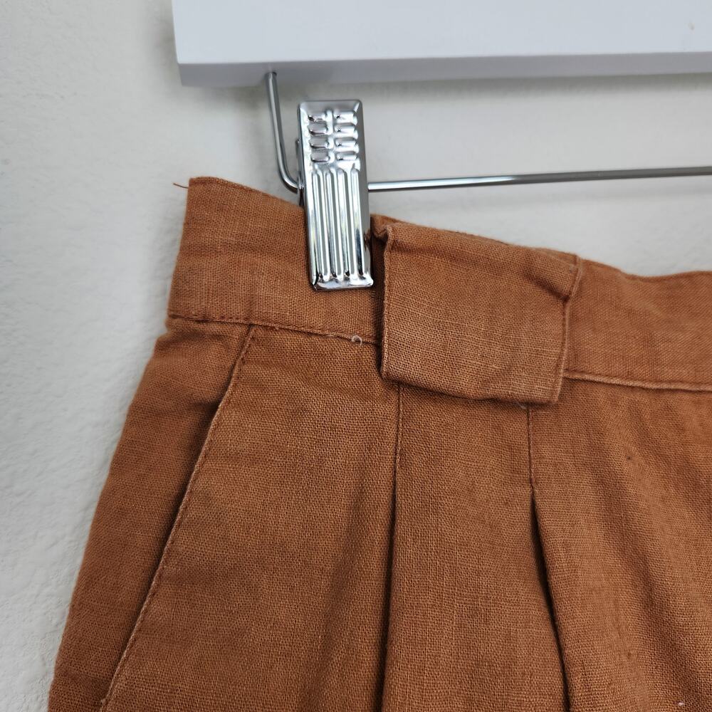 Vintage 90s Rust Orange Linen High Waisted Pleated Mom Shorts Rafaella S - Picture 9 of 11